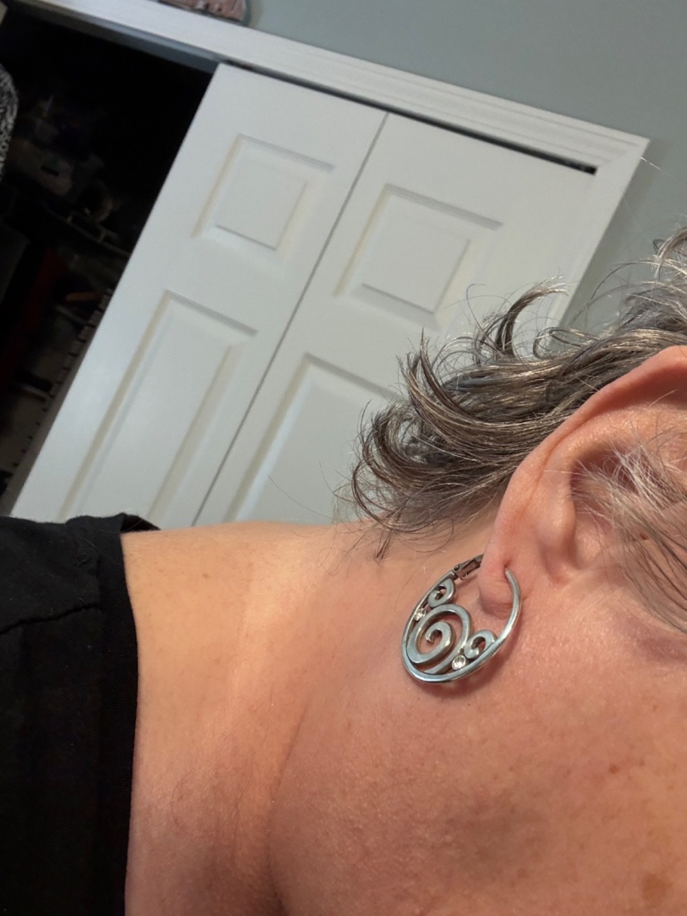 Retired - Brighton French Clip 1.25" Round Swirl Earrings with Rhinestones - Picture 4 of 4